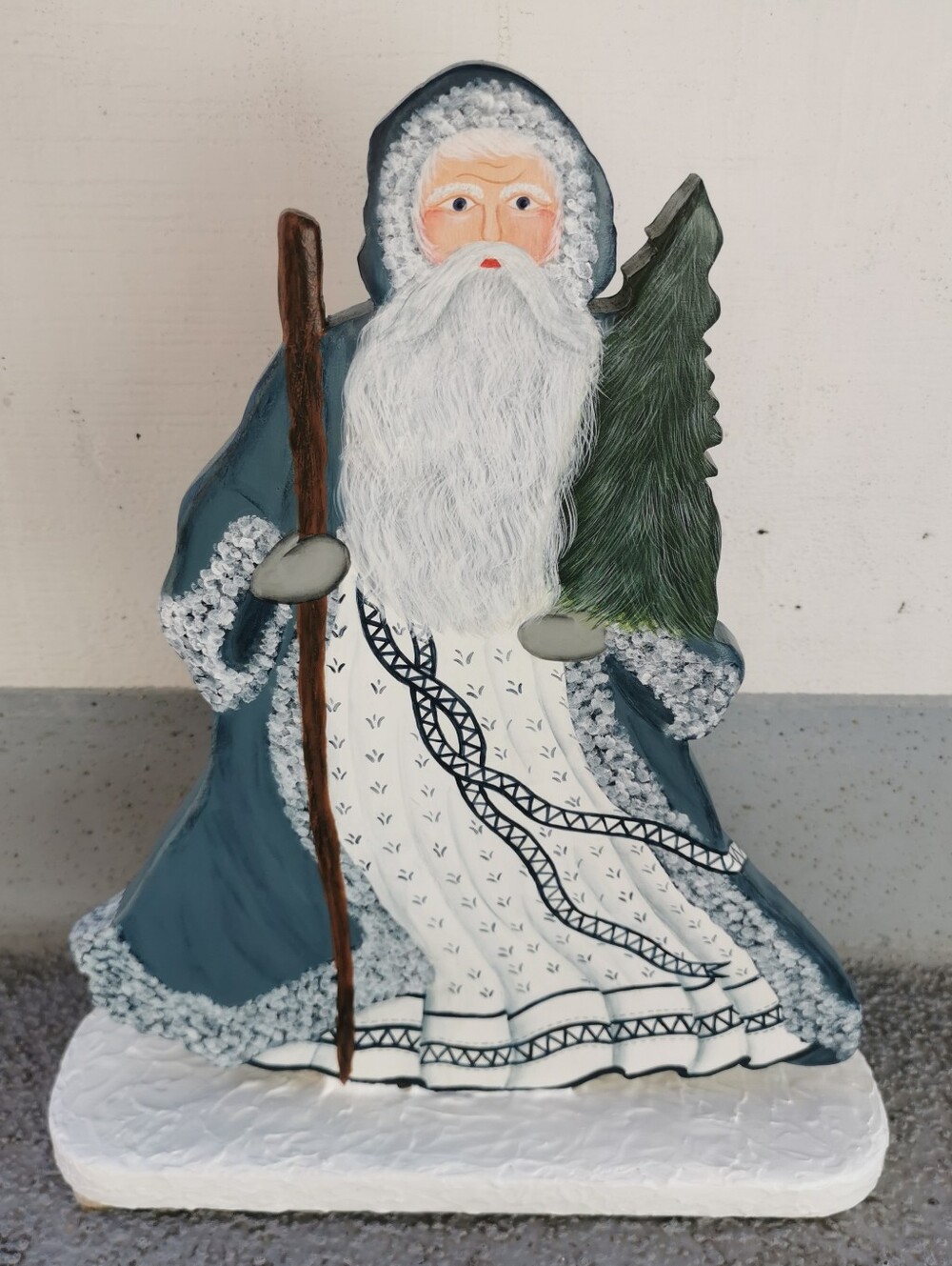 Vintage 1996 Hand Painted Wood Santa Cutout Old World Father Christmas Folk Art